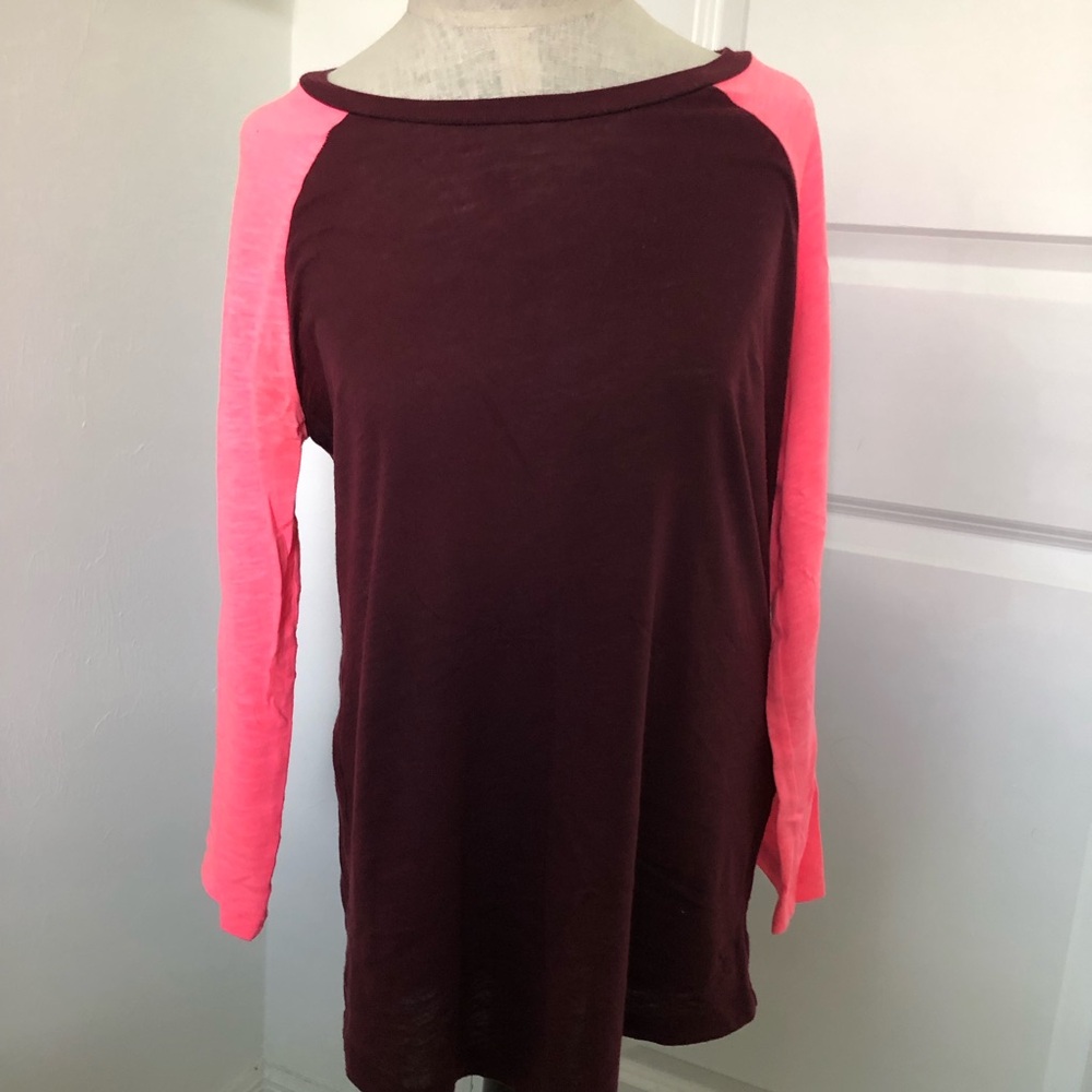 PINK Neon Pink and Burgundy Raglan Top